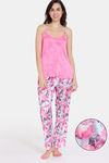 Zivame Bohemian Blooms Woven Pyjama Set - Candy Pink — thumbnail 1